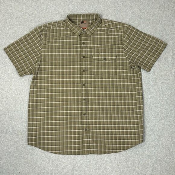 5.11 Tactical Mens Plaid Button Down Shirt Size Large Green White Short Sleeve - Picture 1 of 7